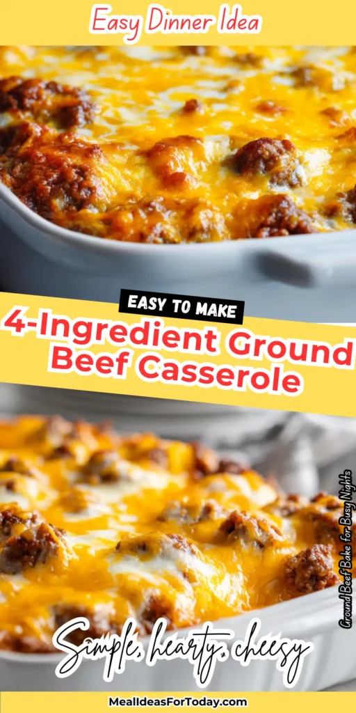 4-Ingredient Ground Beef Casserole 2 Close up of 4 Ingredient Ground Beef Casserole melted cheese and creamy layers perfect for Easy Hamburger Meat Recipes and Dinner Ideas With Ground Beef