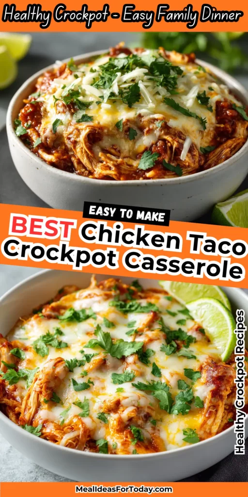Gluten-Free Chicken Taco Crockpot Casserole 2 Gluten Free Chicken Taco Crockpot Casserole in a slow cooker topped with melted cheese and cilantro perfect for easy weeknight dinners