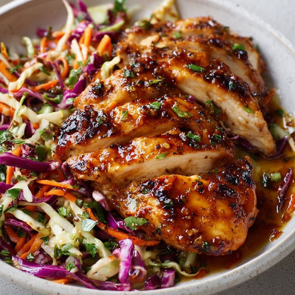 Sticky Apple Cider Chicken with Crisp Autumn Slaw