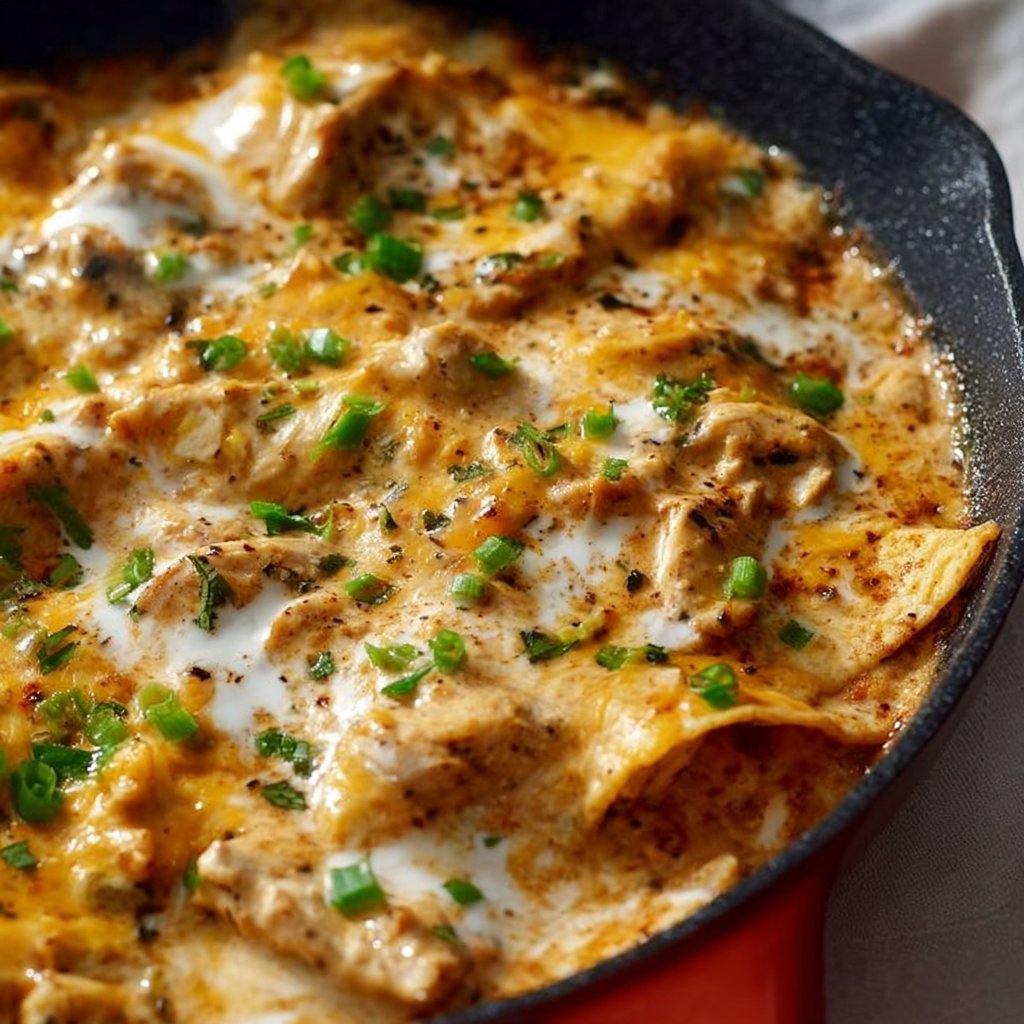 cream chicken enchilada skillet! 2 You have to try this sour cream chicken enchilada skillet! It's such an easy recipe with corn tortillas, gree…