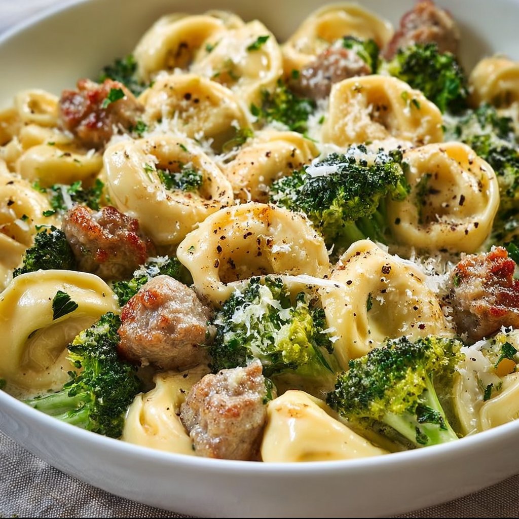 Creamy Garlic Parmesan Tortellini with Sausage and Broccoli 2 Creamy Garlic Parmesan Tortellini with Sausage and Broccoli