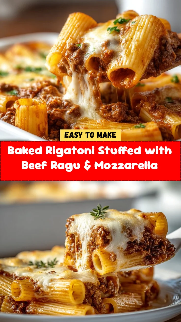 Baked Rigatoni Stuffed with Beef Ragu & Mozzarella 2 Baked Rigatoni Stuffed with Beef Ragu & Mozzarella