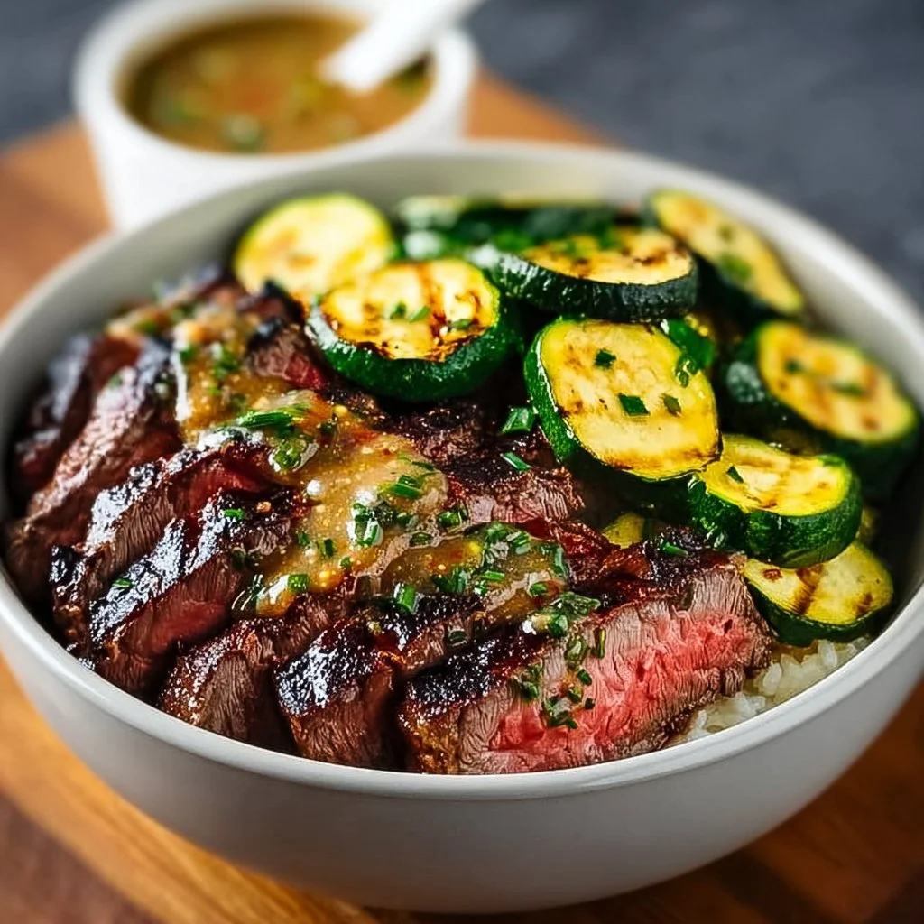 Grilled Zucchini Bliss 3 Grilled Steak Bowl with Sauce & Grilled Zucchini Bliss